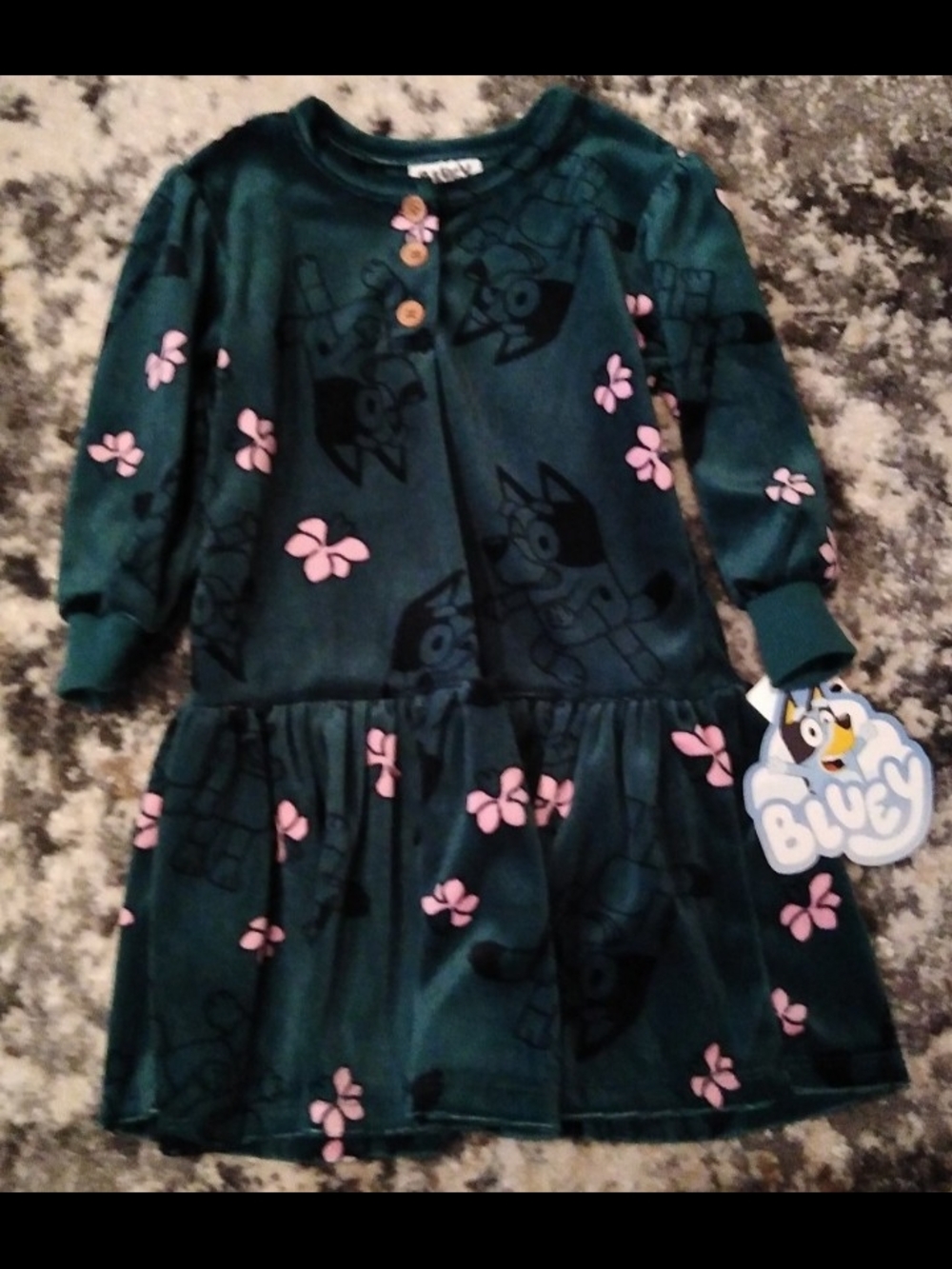 New Baby Girls' Dark Teal Floral Long Sleeve Dress Size 12M.